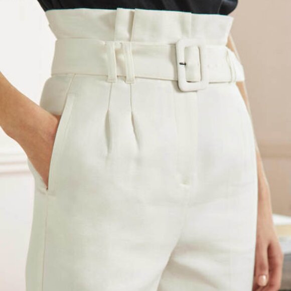 Boden Pants - Boden | Carrie | High-Rise Belted Paperbag Ankle-Length Pants | Size 4R | Cream